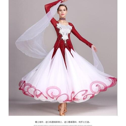 Lady Ballroom Dancing Dress Girls Waltz Dancing Compitition Dress Female Diamond Decorate Costomes Female Tango Dresses D-0342