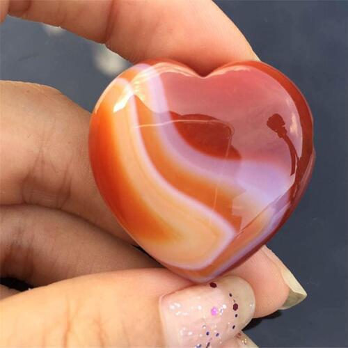 1Pc Natural Heart Shaped Stone Rose Quartz Striped Agate Crystal Carved Palms Love Healing Gemstones