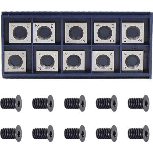 10Pcs 14mm Square Straight Carbide Cutter Insert with 10Pcs M610mm Screws for Wood Working Spiral/Helical Planer Cutter Head