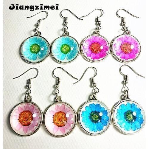 24pairs/lot (Mixed 12 styles) pink,red, blue, purple rose photos glass colorful Earrings, ear pendants Eardrop fashion jewelry