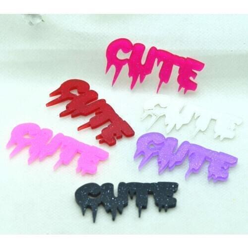 24X49mm Acrylic Laser Cut Words "Cute" Embellishments,Home Decoration Crafts,Card Making Supplies