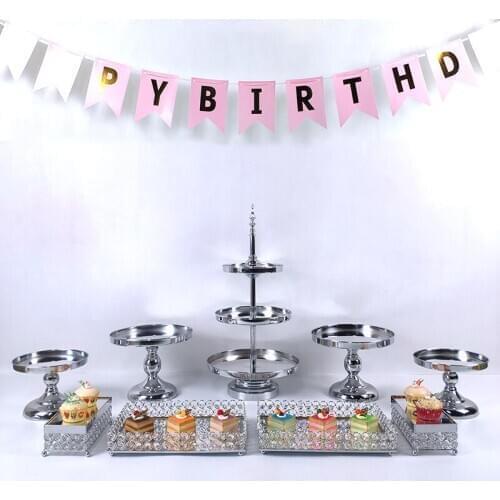 1-9pcs electroplate silver cupcake wedding cake stand mirror barware decorating cooking cake tools bakeware set party dinnerware