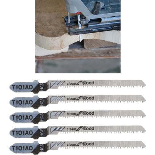 5 Pcs T101AO HCS T-Shank Jigsaw Blades Curve Cutting Tool Kits For Wood Plastic