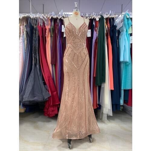 Champange elegant Evening Dress 2020 different v-neck Irregular sequins luckgirls beaded sleeveless fashion Moncini Tailor