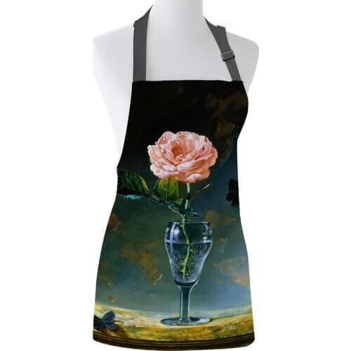 Flower Pink Green Cup Butterfly Print Apron Print Unisex Kitchen Bib with Adjustable Neck for Cooking Gardening