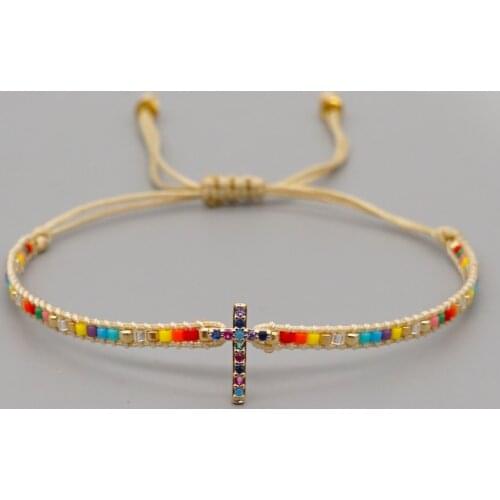 Go2boho Miyuki Bracelets Gift for Girl Rhinestone Christian Cross Bracelet for Women Jewelry Pulseras Handmade Jewellery 2021