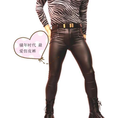 Personality Sexy tight trousers mens faux leather pants mens feet trousers fashion pantalon homme street novelty black