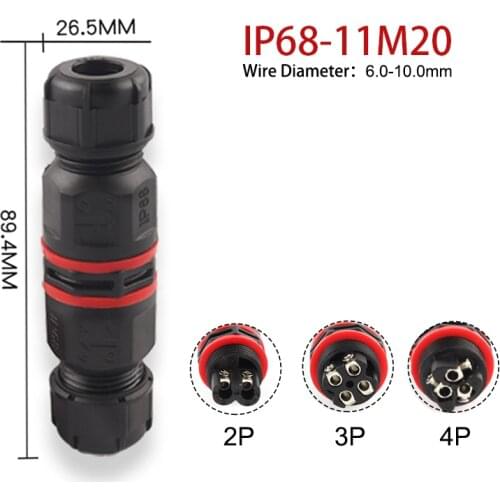 IP68 Waterproof Connector 2/3/4Pin Electrical Screw Type Power Cable Conector Junction Box for Outdoor Led Light 6-10mm
