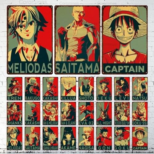 Classic Anime Characters Metal Poster Vintage Wall Art Shabby Tin Sign Captain Iron Painting for Living Room Home Bar Decoration