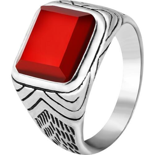 Classic Ring Men Hot Sale Vintage Retro Rings Antique Silver Color Carved Square Black Stone Rings For Women Jewelry 31052