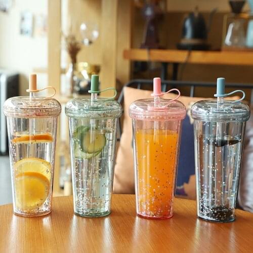 Creative PC Water Bottles Colourful Portable Water Juice Milk Drinks Cups with Rope and Straw 520ml 320ml 420ml Lovely Gift