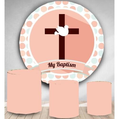 Baby baptism first communion christening backdrop Round Panel circle background party decor candy dessert table banner vinyl