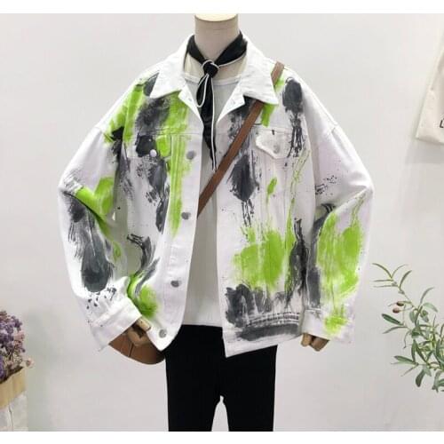 Fashion Graffiti Print Denim Coat Autumn Plus Size Long Sleeve Casual Jeans Jacket Female Thin Loose Outerwear Streetwear G1012