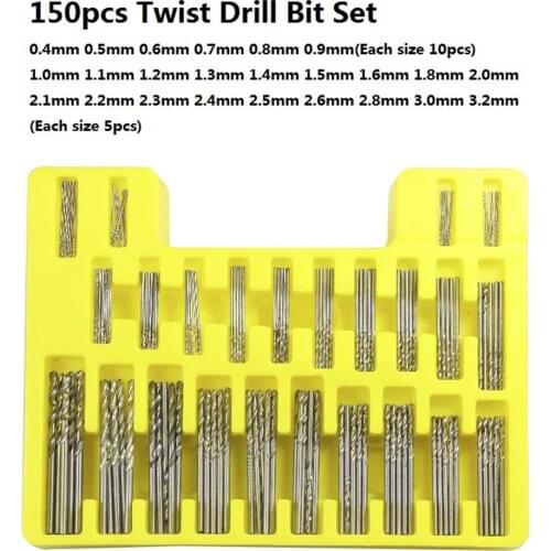 150pcs HSS Twist Drill Bit Set 0.4-3.2mm Mini Drill for DIY Hobby Craft Woodworking Gun Drill Bit Cutter Set