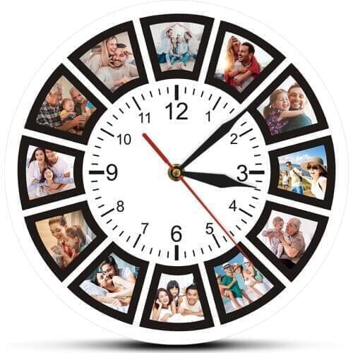 Create Your Own Custom 12 Photos Collage Wall Clock Twitter Custom Home Decor Personalized Family Photo Printed Clock Wall Clock