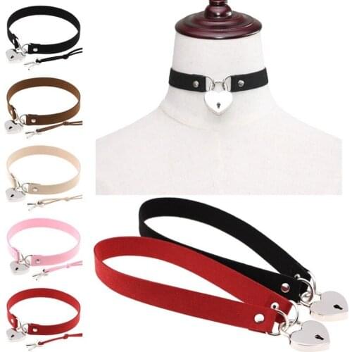 2021 New Punk Sexy Bound Leather Heart&Lock Pendant Necklaces Goth Fashion Collar Chokers Necklace For Women Men Jewelry Bijoux
