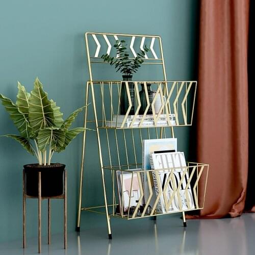 Iron material Nordic book and newspaper shelf welding paint shelf magazine storage newspaper floor newspaper display bookshelf