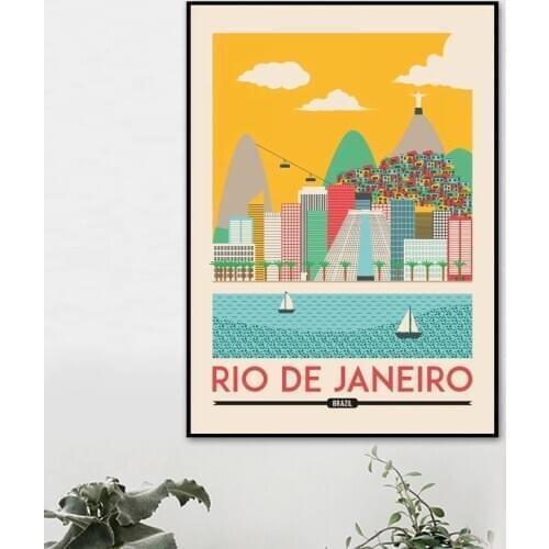 Home Decor Poster Wall Art Rio Janeiro Brazil Skyline Travel Canvas Prints Painting Picture For Living Room Modular No Framework