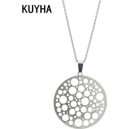 Simple Styles Necklace Fashion Design Silver Color Metal with Thin Round Hollow Pendant Necklace Women Jewelry