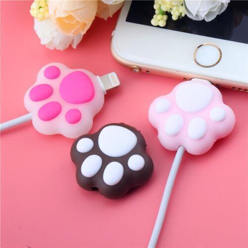 Cat Paws Cable Bite Protector Cartoon Data Line Cord Cover For iphone Charging USB Cable Wire Winder Cute Organizer Holder