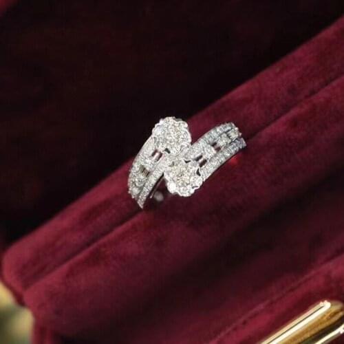 Luxury Asymmetric 925 Sterling Silver Wedding Bands Zircon Hollow Finger Rings Engagement Prmoise Ring for Women Chic Jewelry