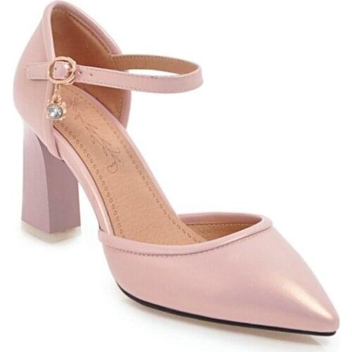 Big Size high heels sandals women shoes woman summer ladies Spiked belt buckle and thick heel strap shoes