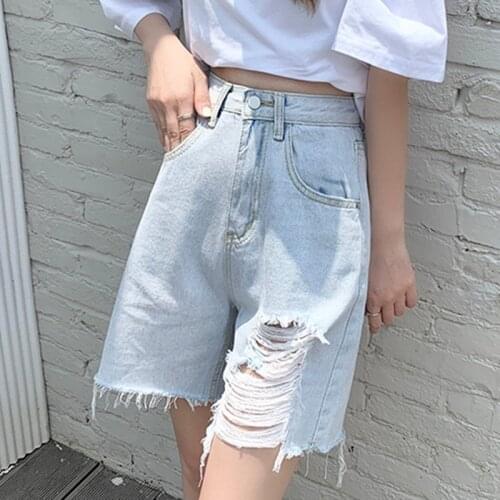 Plus Size High Waist Shorts For Women Jeans Summer Loose Casual Ripped Biker Shorts Boyfriend Style Shorts Feminino Fashion 2021
