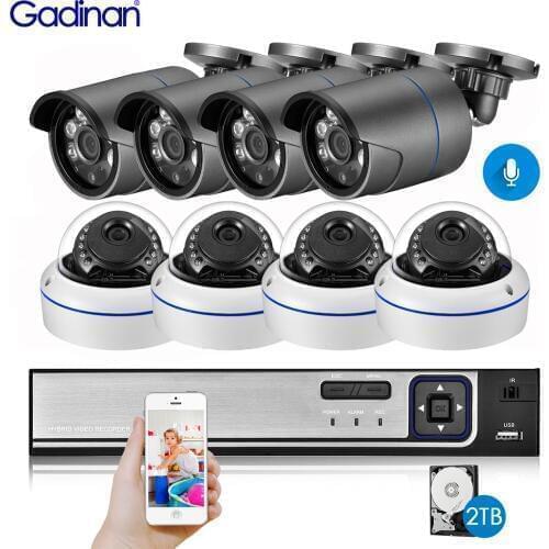Gadinan 8CH 5MP NVR Kit H.265 3MP Audio IP Camera System Security Camera IR Outdoor Waterproof CCTV Video Surveillance NVR Set