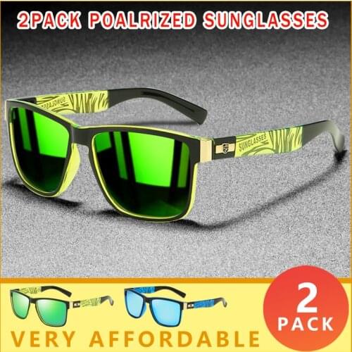 2 PACK Men Sport Style Polarized Sunglasses Fashion Brand Designer Square Sun Glasses Outdoor Travel Fishing UV Fashion Goggles