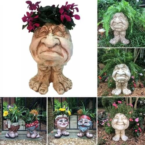 Mugglys The Face Statue Planter Resin Figurine Plant Pot Funny Face Art Sculpture Flowerpot with Drain Hole Garden Decoration