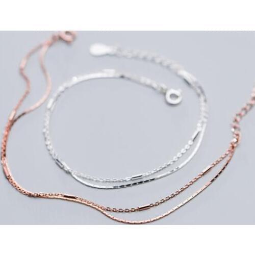 Thin 100% Real. 925 Sterling Silver Fine Jewelry Double Rows/Multi-Layered chain Bracelet GTLS916