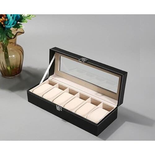 High Level Luxury PU 6 Grids Leather Watch Box Fashion Style For Convenient Travel Storage Jewelry Watch Cases Organizer Box
