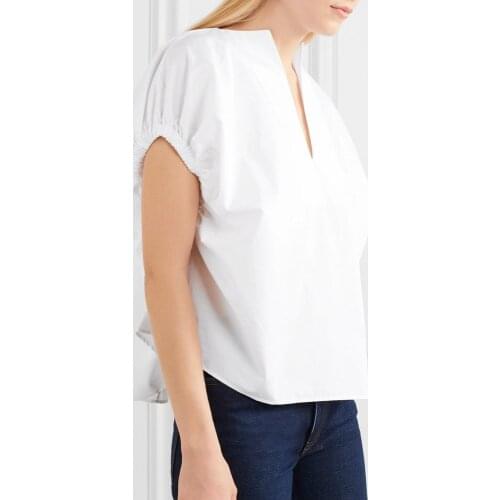 Short Sleeve Shirts Women V-neck Solid Color Simple Summer 2021 Loose Blouses