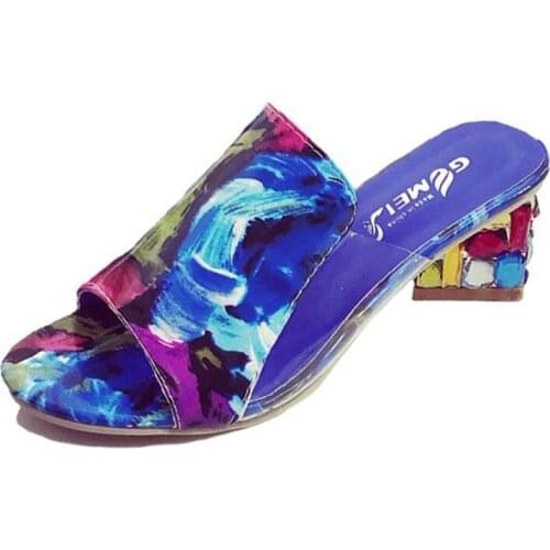 Womens Open Toe Slippers Rhinestone Decor Faddish Chic All Match High Thick Heel Comfy Slippers