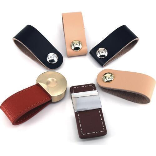1x Leather Cabinet knobs Drawer Accessories Europe Style Furniture Hardware Door Pull Knobs