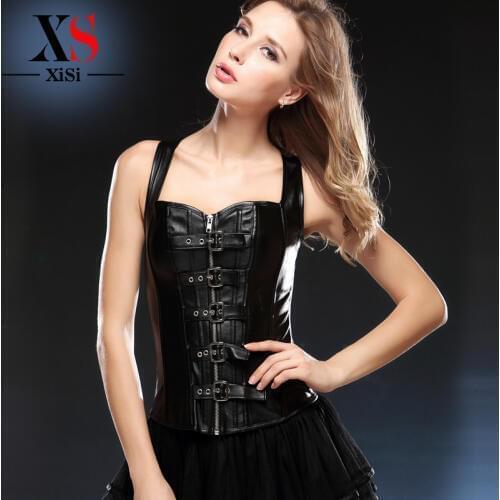 2018 Shapewear Waist Cincher trainer waist trainer Overbust corset vest black Color zipper grade leather Sexy Corset Bustiers