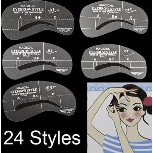 24 Styles/set Eyebrow Grooming Stencil Kit Template Shaping Shaper DIY Tools