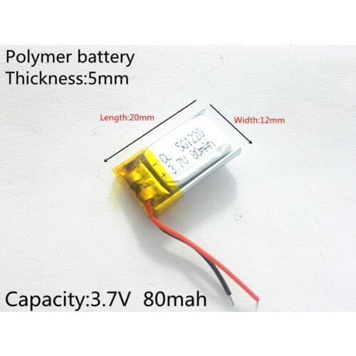 3.7V 80mAh 501220 Lithium Polymer Li-Po li ion Rechargeable Battery cells For Mp3 MP4 MP5 GPS