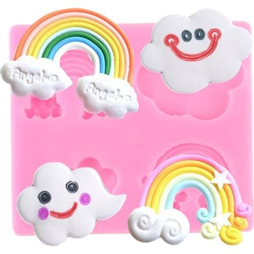 3D Rainbow Clouds Silicone Mold Baby Birthday Cupcake Topper Fondant Molds Cake Decorating Tools Candy Chocolate Gumpaste Moulds