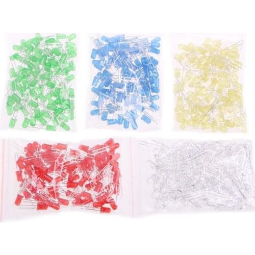 500 Pcs 3V 20mA 5mm Round Light Emitting LED Diode Assorted Kit 5 Colors New 2019