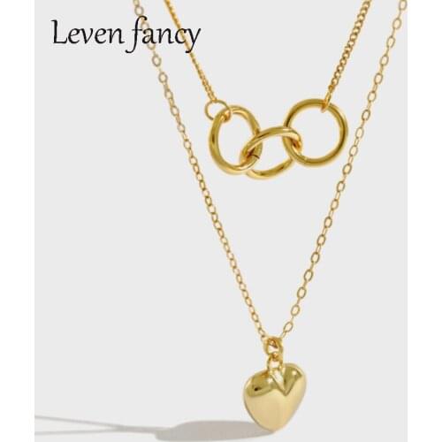 925 Sterling Silver Triple Linked Entwined Circle Necklace Eternity Heart Pendant Double Layer Choker Necklaces Gift for Her