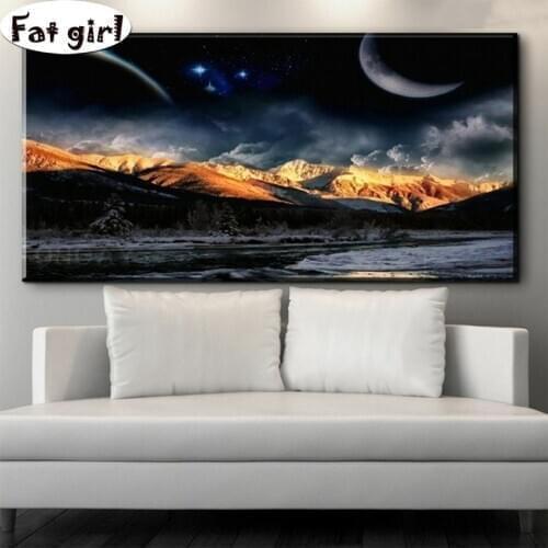 5D Diamond Painting Full Square round universe planet landscape Diamond Embroidery Cross Stitch Mosaic decoration large size