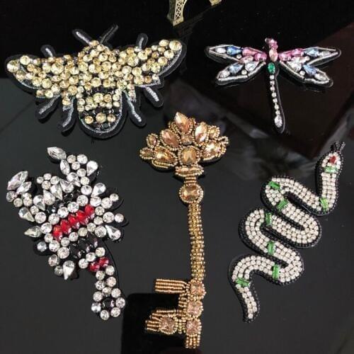 Sew On Bee Applique Handmade Beaded key Applique Beaded Snake Patches Bee Applique Rhinestone Applique Scorpion for DIY