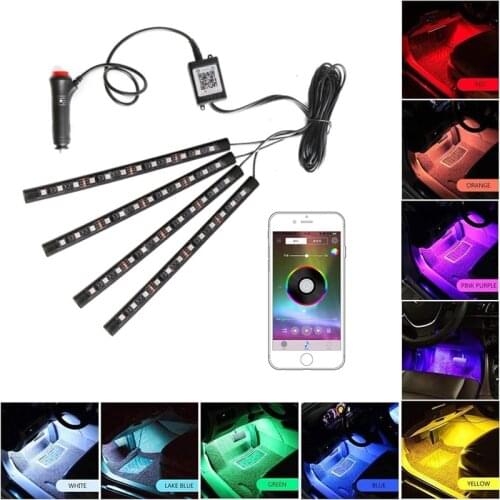 Car Foot Ambient Light With Cigarette Lighter Music APP Control RGB Multiple Modes Auto Interior Decorative Atmosphere Light 12V