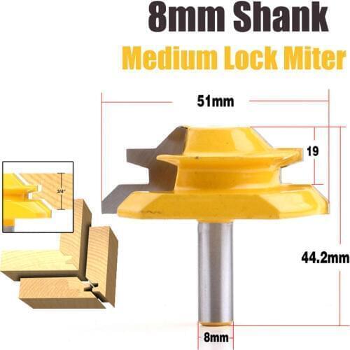 1PC 8mm Shank 45 Degree - Up to 3/4" Stock Medium Lock Miter Router Bit