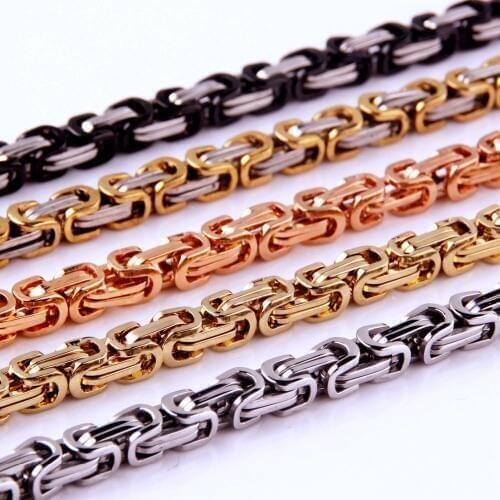 6mm Wide Byzantine Chain Necklace For Men Gold Silver Color Black Rose Gold Color Stainless Steel Necklaces Hip Hop Jewelry