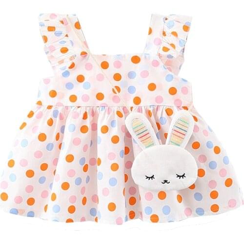 Dots Baby Girls Dress Cute Rabit Bag Decor Toddler Summer Outfit Kids Clothes