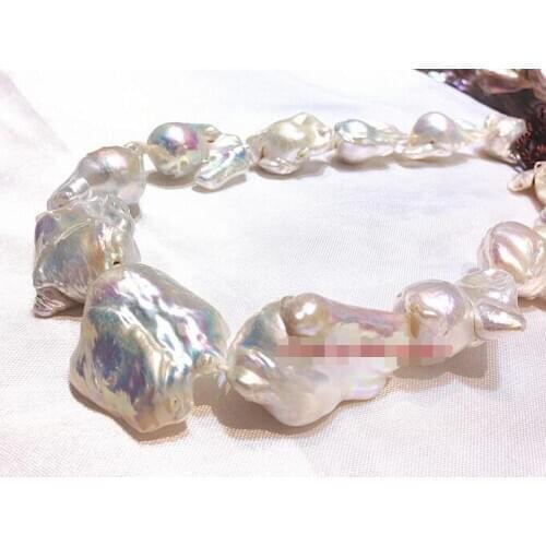 New AAA LUSTER Rare Huge 17"35mm south sea baroque WHITE pearl necklace plated Clasp earring set
