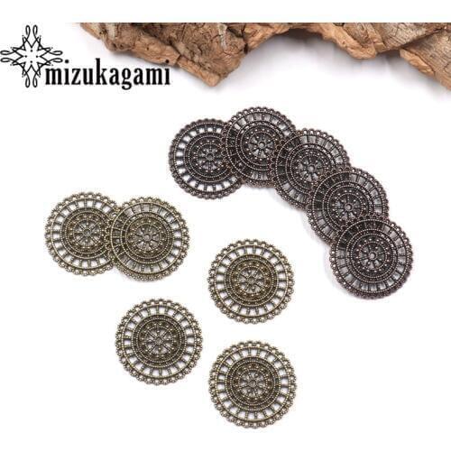 Retro Bronze Zinc Alloy Round Flowers Connector Linker Charms 6pcs/lot For DIY Tassel Drop Earrings Accessories