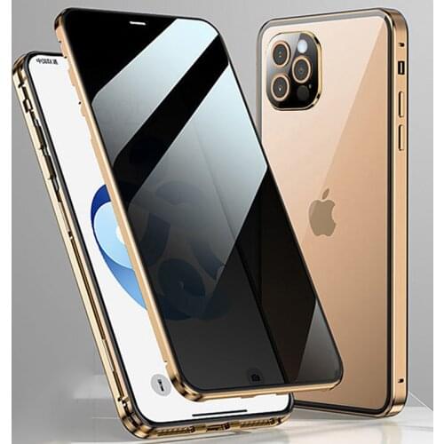 Anti Glare Magnetic Case For iPhone 12 Pro MAX 12 Mini 11 Case Privacy Screen Glass Cover Metal Bumper Camera Protector Film